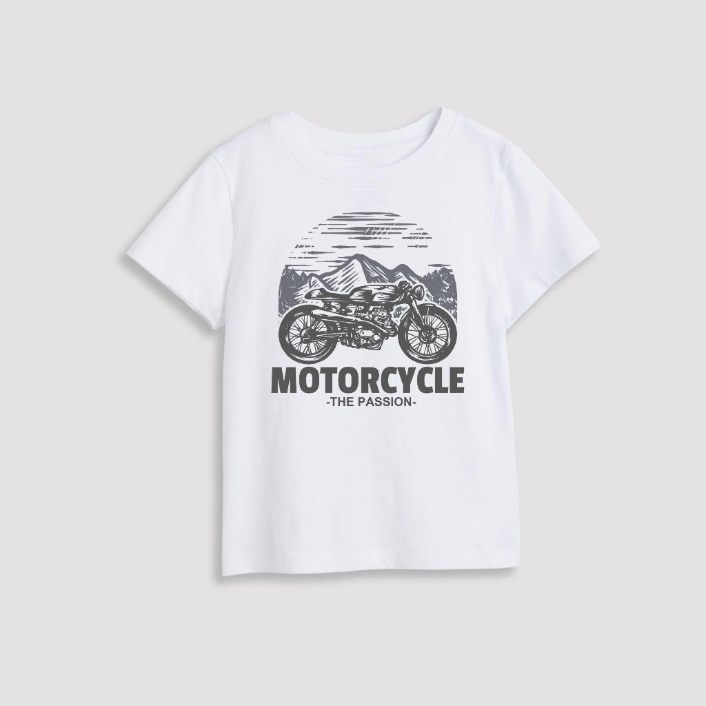 Áo thun bé trai Icotton hình MOTORBIKE màu trắng BT105 - Moto Ghi