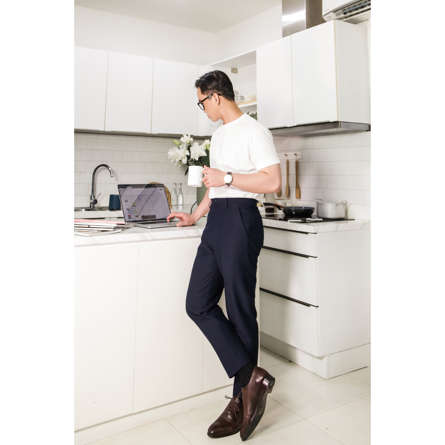 Quần dài công sở, quần tây may đo, BASIC-TROUSERS-5 phong cách thanh lịch thường ngày, kiểu dáng Straight Fit - HY.WO