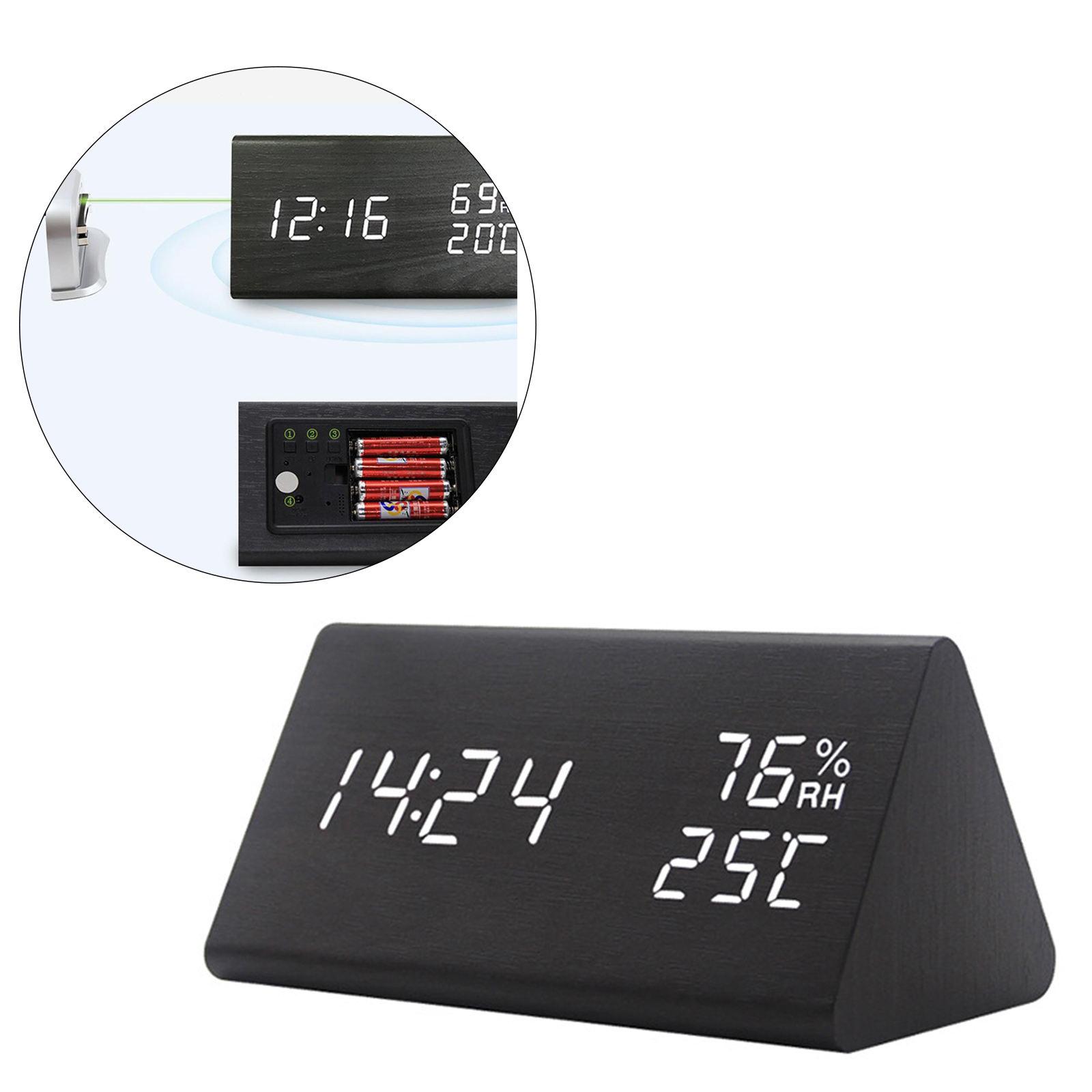 Large Wooden Digital Alarm Clock Temperature Portable Bedroom Table Clocks