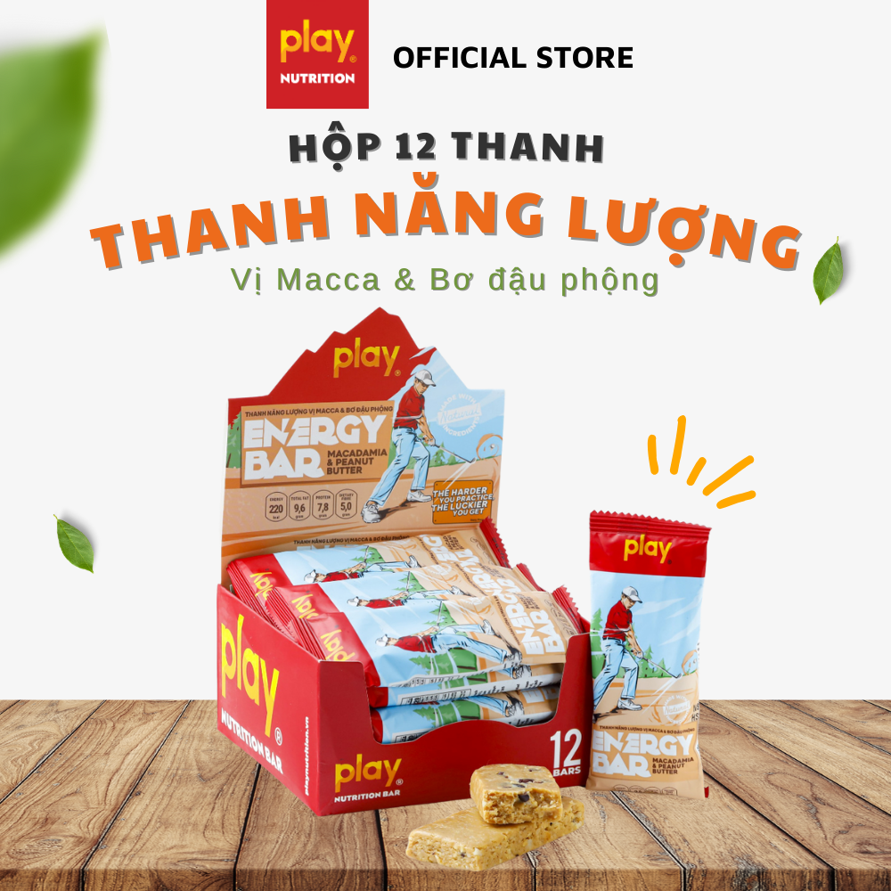 Hộp 12 Thanh Năng Lượng Play 2.0 Vị Macca Và Bơ Đậu Phộng Thanh Ngũ Cốc Dinh Dưỡng Play Energy Bar - Macca