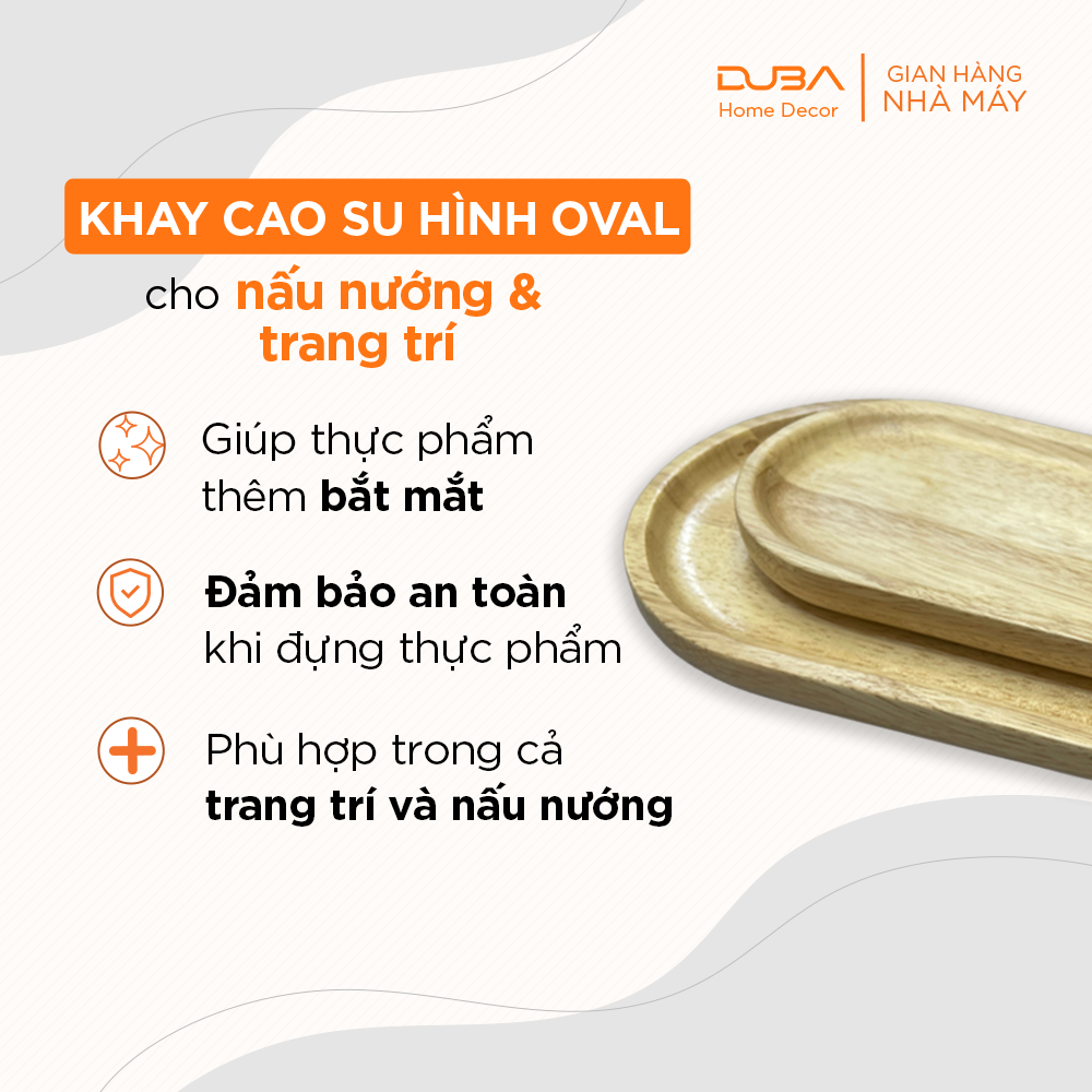 Khay gỗ cao su decor, thớt gỗ trang trí hình oval màu tự nhiên đạt chuẩn xuất khẩu - DUBA