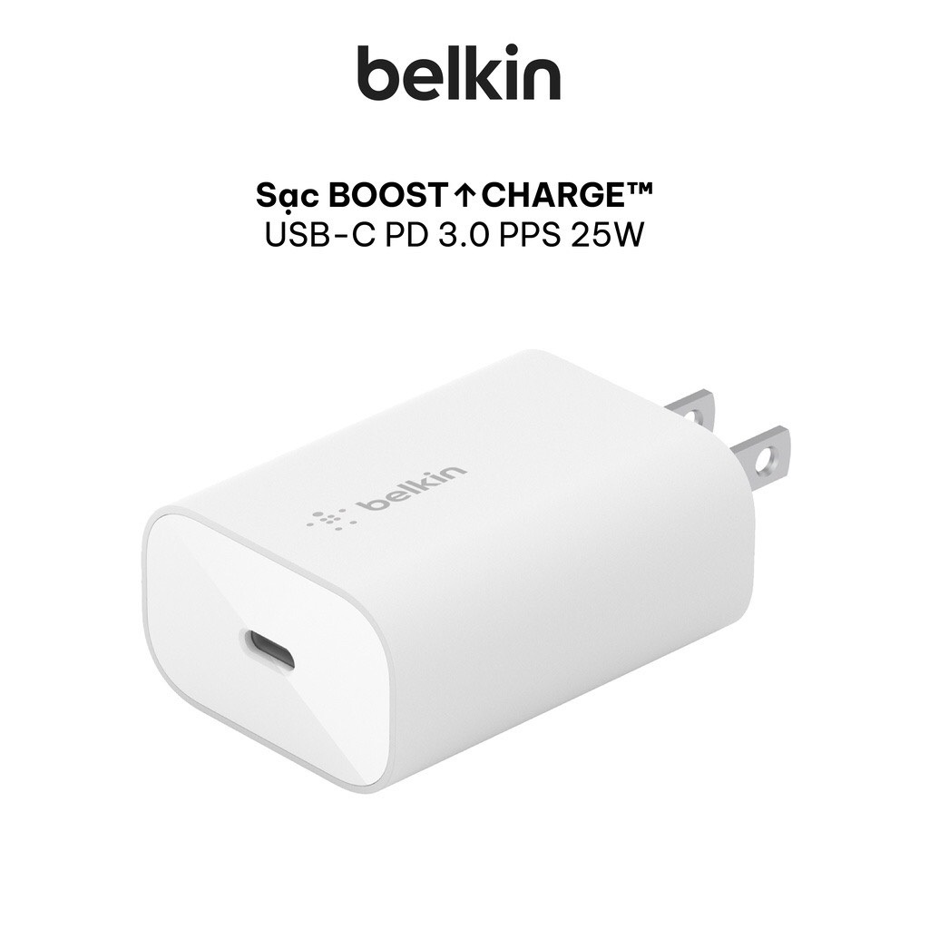 Củ Sạc Nhanh Belkin BOOST↑CHARGE 25W USB-C PD (PPS) - Công Nghệ Power Delivery 3.0 - Sạc Nhanh Cho Cả Iphone và Sam Sung