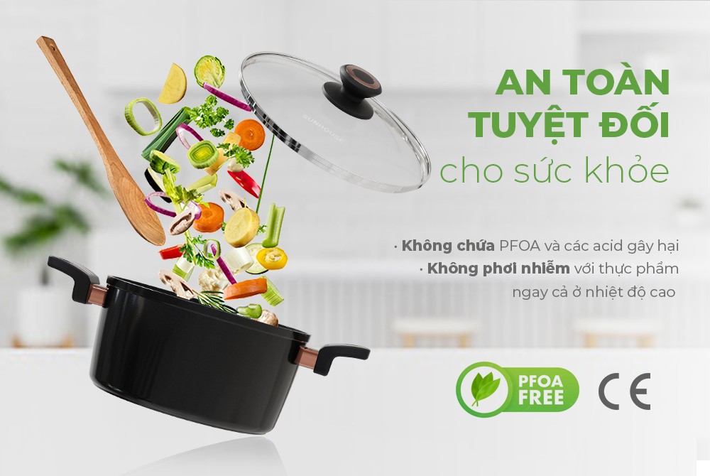 Bộ nồi chống dính ultra titanium SUNHOUSE ST2210B - Bộ 3 món Bảo hành 3 năm-Hàng chính hãng