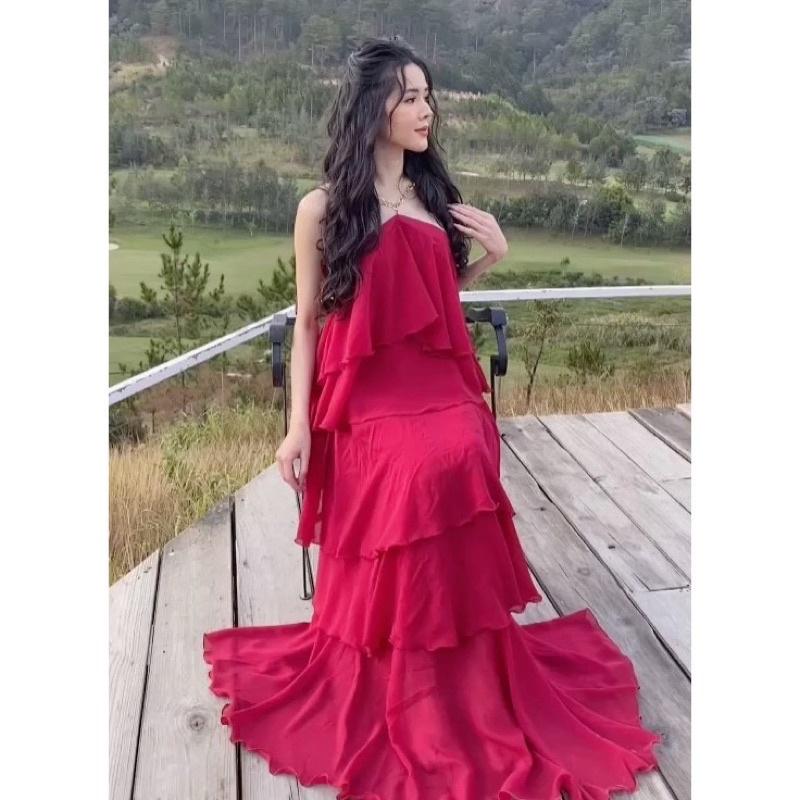Maxi đi biển đầm voan du lịch maxi hở vai đầm 2 dây đẹp