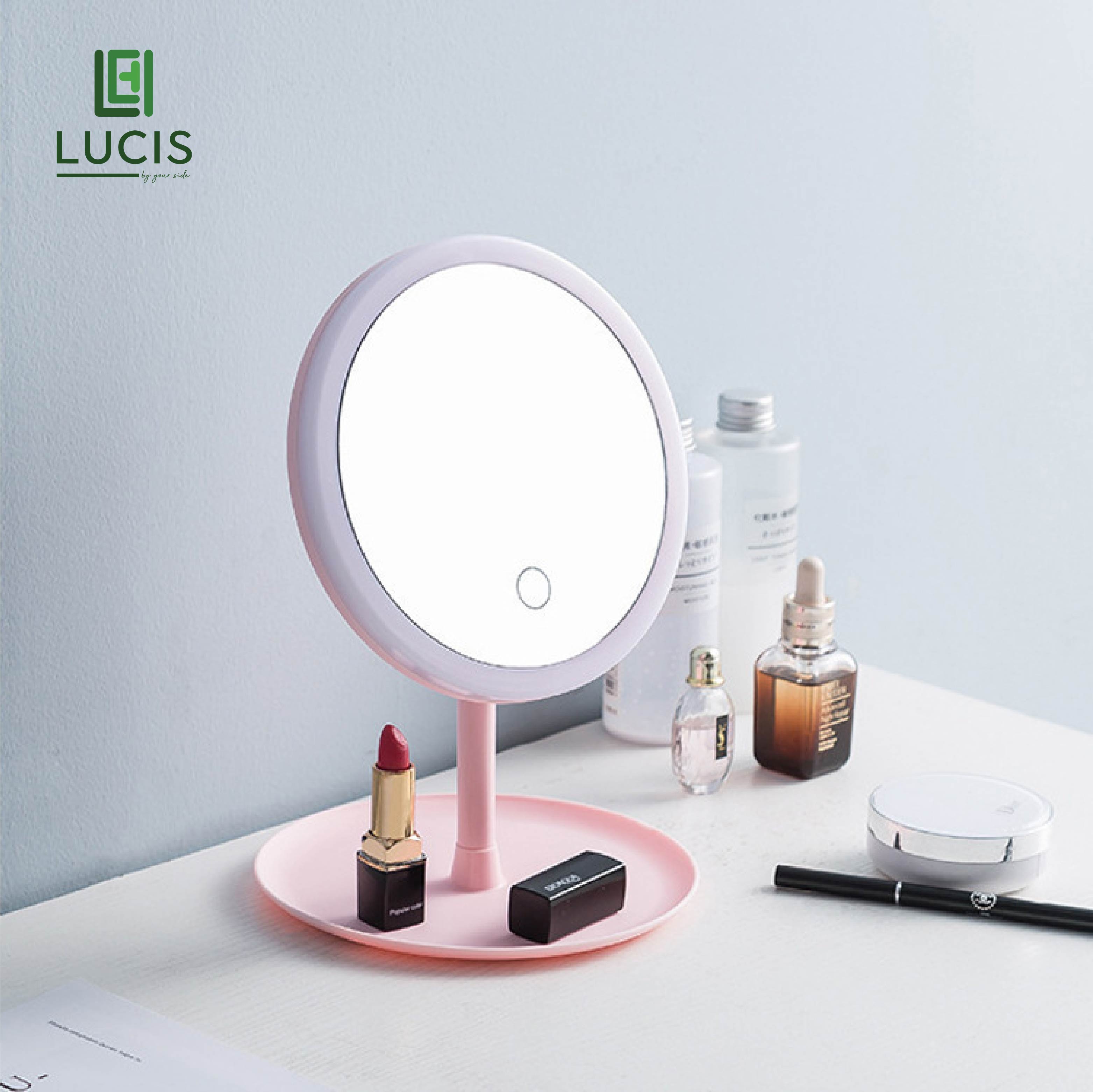 Gương Để Bàn Trang Điểm Có Đèn Led Cảm Ứng - 3 Chế Độ Ánh Sáng - Gương MakeUp Lucis Decor