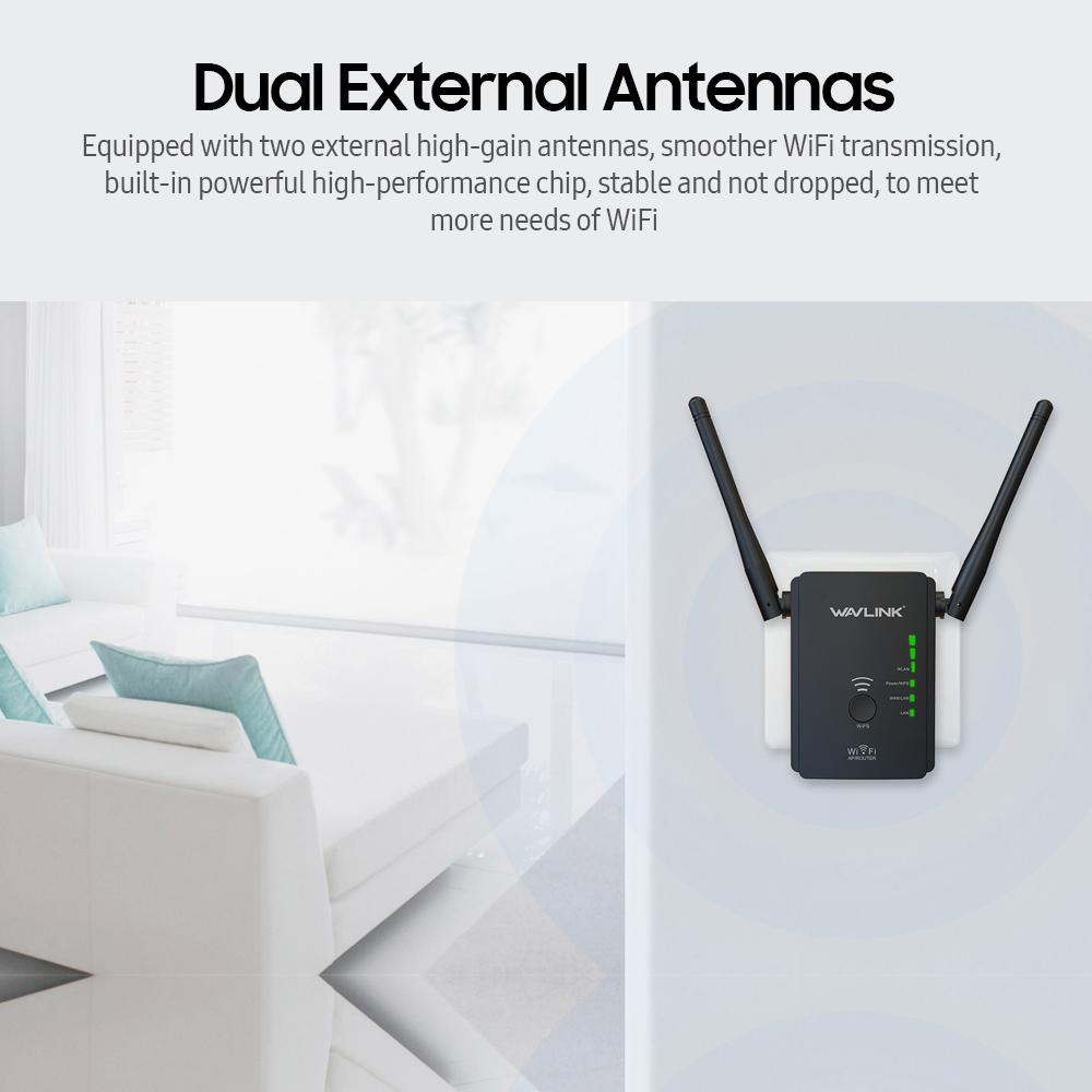 Bộ khuếch đại tín hiệu WiFi wavlink lặp lại không dây 300Mbps với cổng mạng kép Hai ăng-ten bên ngoài