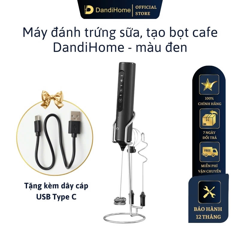 Máy đánh bọt cafe cầm tay DandiHome có giá treo, sạc điện, 10w, hàng chính hãng bảo hành 12 tháng
