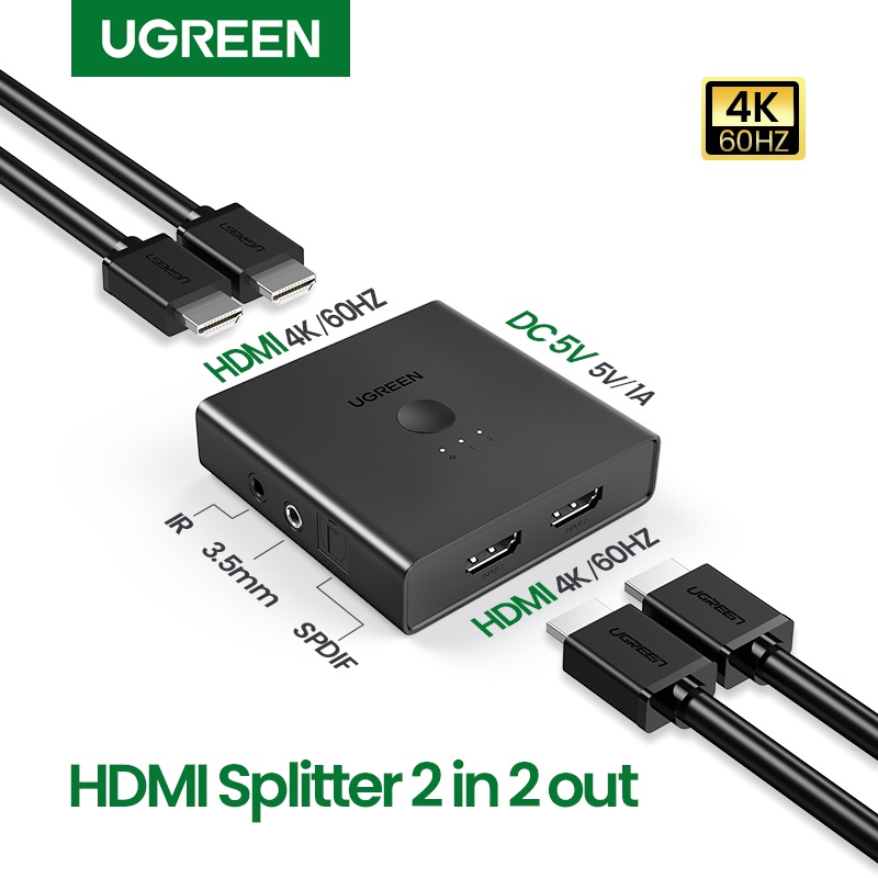 Bộ gộp tín hiệu 2in 2out, 2in ra 4out chuẩn HDMI 2.0 hỗ trợ 4K/60hz Ugreen 70689 ,70690-HÀNG CHÍNH HÃNG