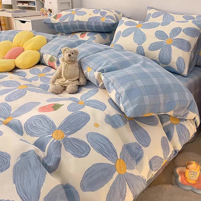 Set Chăn Ga Gối Cotton 100%côtton Hàng Nhập Khẩu Cao Cấp 4 Món Nhẹ Nhàng