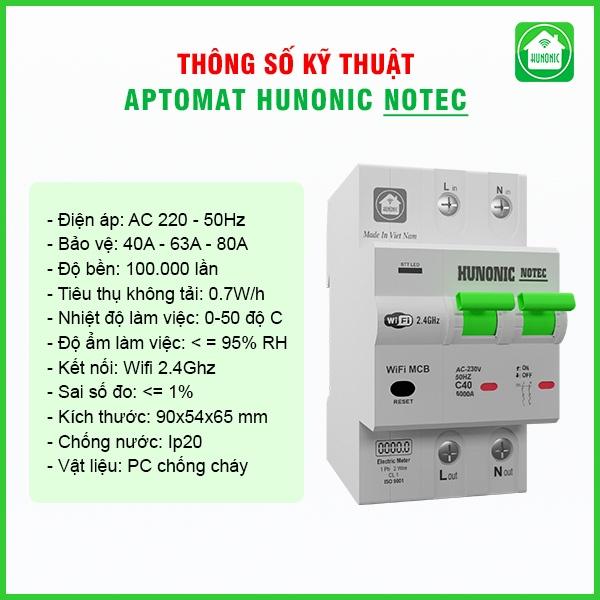 Aptomat Đo Năng Lượng Hunonic Notec CB Thông Minh Hẹn Giờ Tự Động [Hàng Chính Hãng