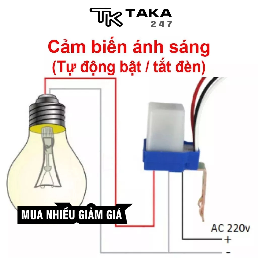 Công tắc cảm biến ánh sáng tự động bật tắt bóng đèn ngoài trời thông minh giúp tiết kiệm điện AS10 AC220V 10A