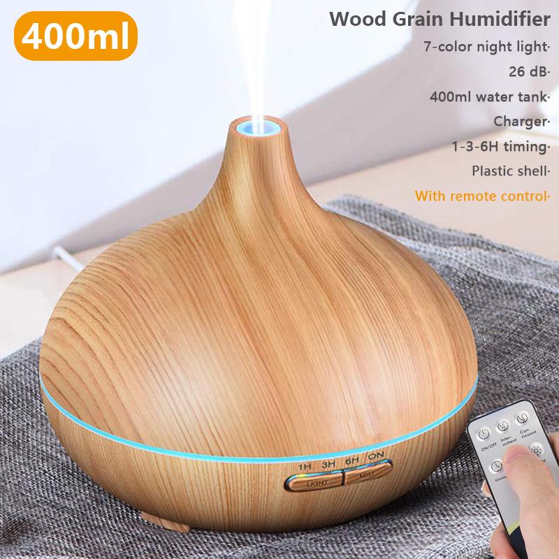 400Ml Tinh Máy Khuếch Tán Tinh Dầu Phun Sương Tạo Ẩm Không Khí Điều Khiển Từ Xa Nồi Cơm Điện Từ Máy Tạo Độ Ẩm Không Khí Với Hạt Gỗ Cho Văn Phòng Nhà