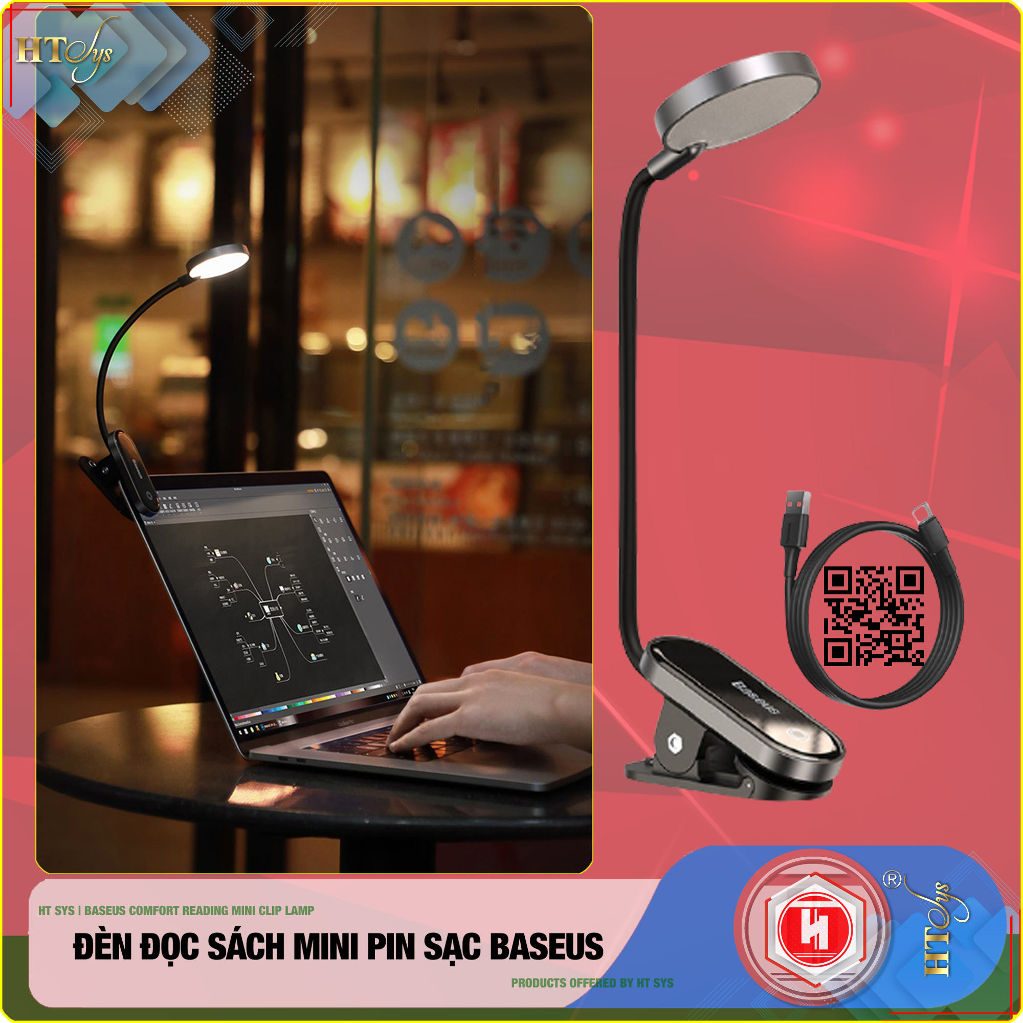 Đèn đọc sách mini HT SYS - Baseus Comfort Reading Mini Clip Lamp - (350mAh - 5V - 4000K - 24H sử dụng - Phím cảm ứng) - Hàng Nhập Khẩu