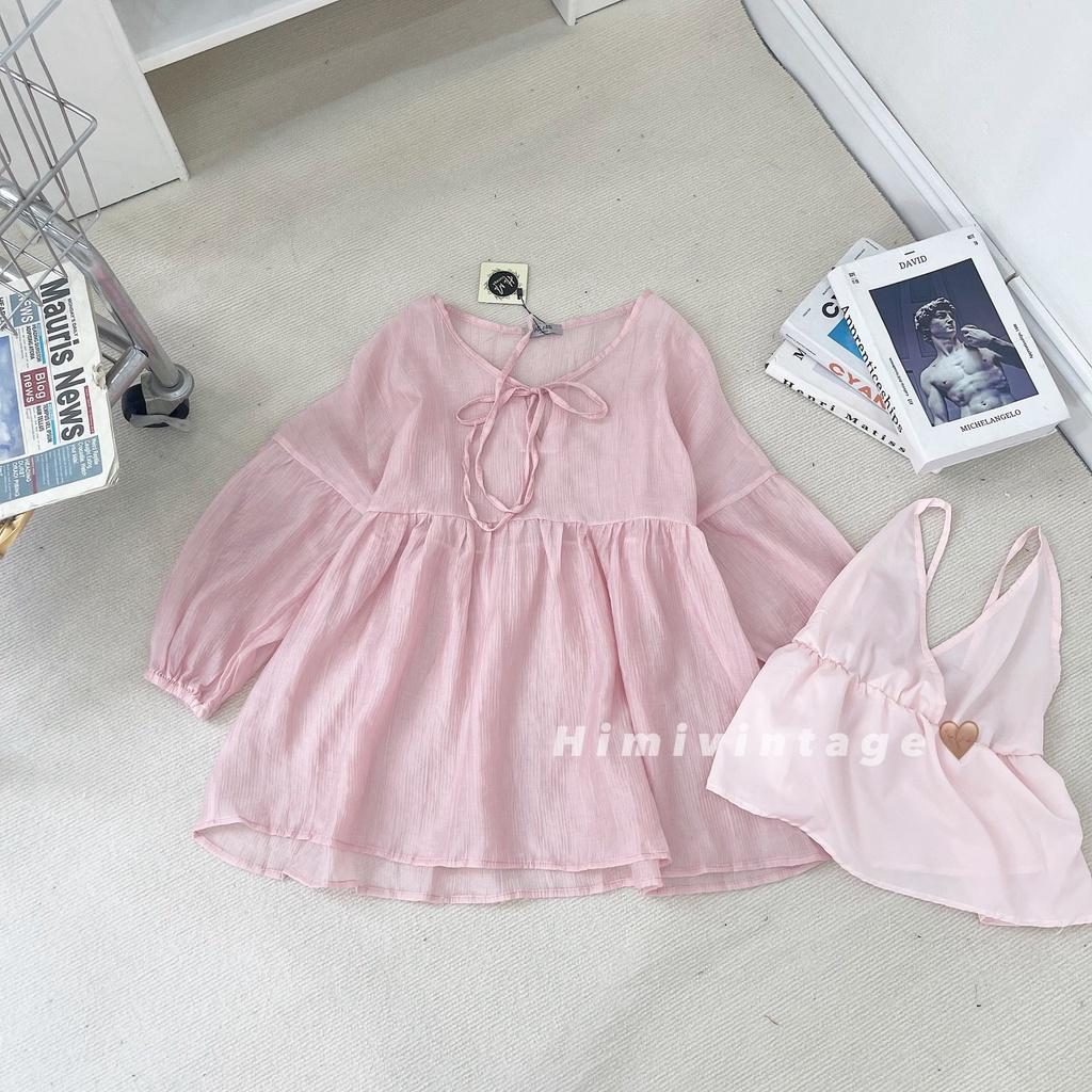 Áo voan tơ babydoll kèm áo 2 dây
