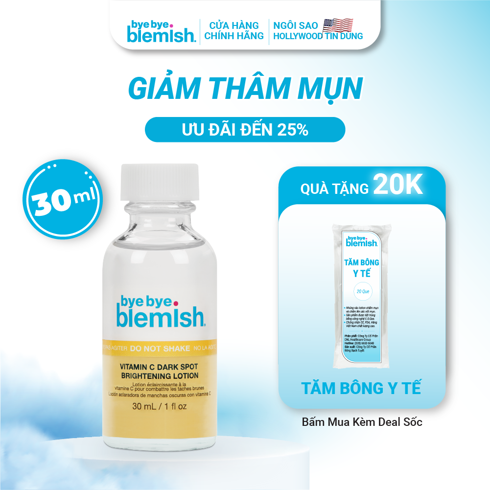 Chấm mụn Vitamin C giảm mụn nhanh sau 1 đêm cho da mụn thâm xỉn màu Bye Bye Blemish Vitamin C Dark Spot Brightening Lotion 30ml