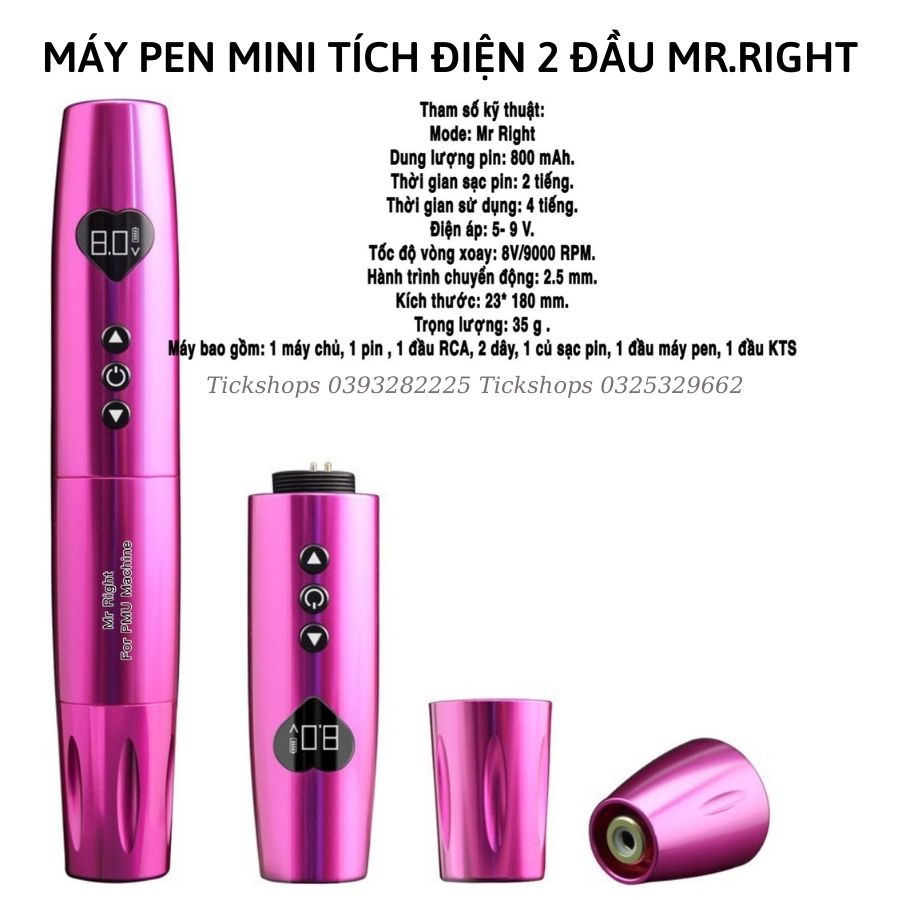 MÁY phun xăm PEN MINI 2 đầu TÍCH ĐIỆN  MR.RIGHT