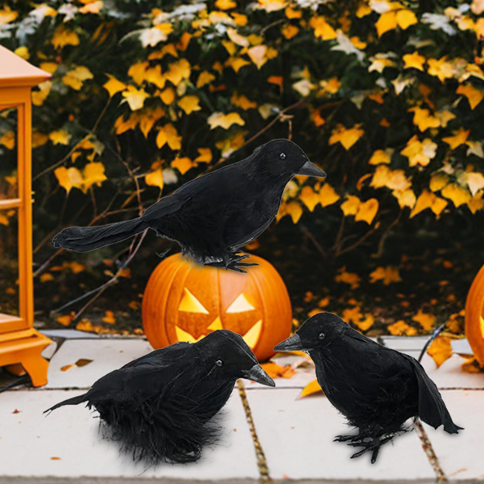 3Pcs Halloween Crows Birds Black Simulation Feather Crow for Halloween Party