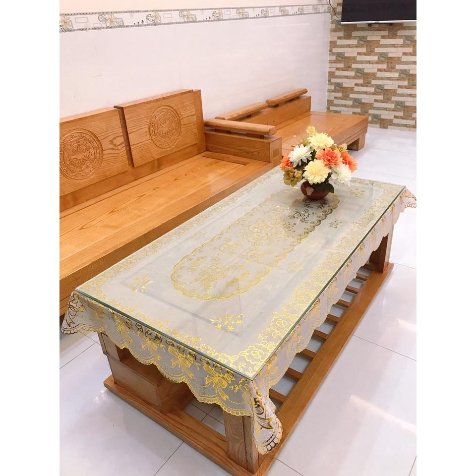 Khăn trải bàn rộng 90cm dài 150cm, Mã RV03, dùng trải bàn trà 60*120cm sẽ như hình nhé khách