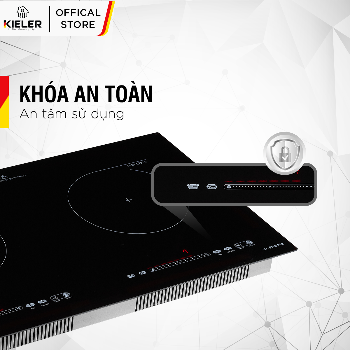 Bếp đôi điện từ Kieler KL-PLUS789 mặt kính Euro Kieler Platinum, Bếp điện từ 4400W có chế độ cảm ứng chống tràn an toàn - Hàng Chính Hãng