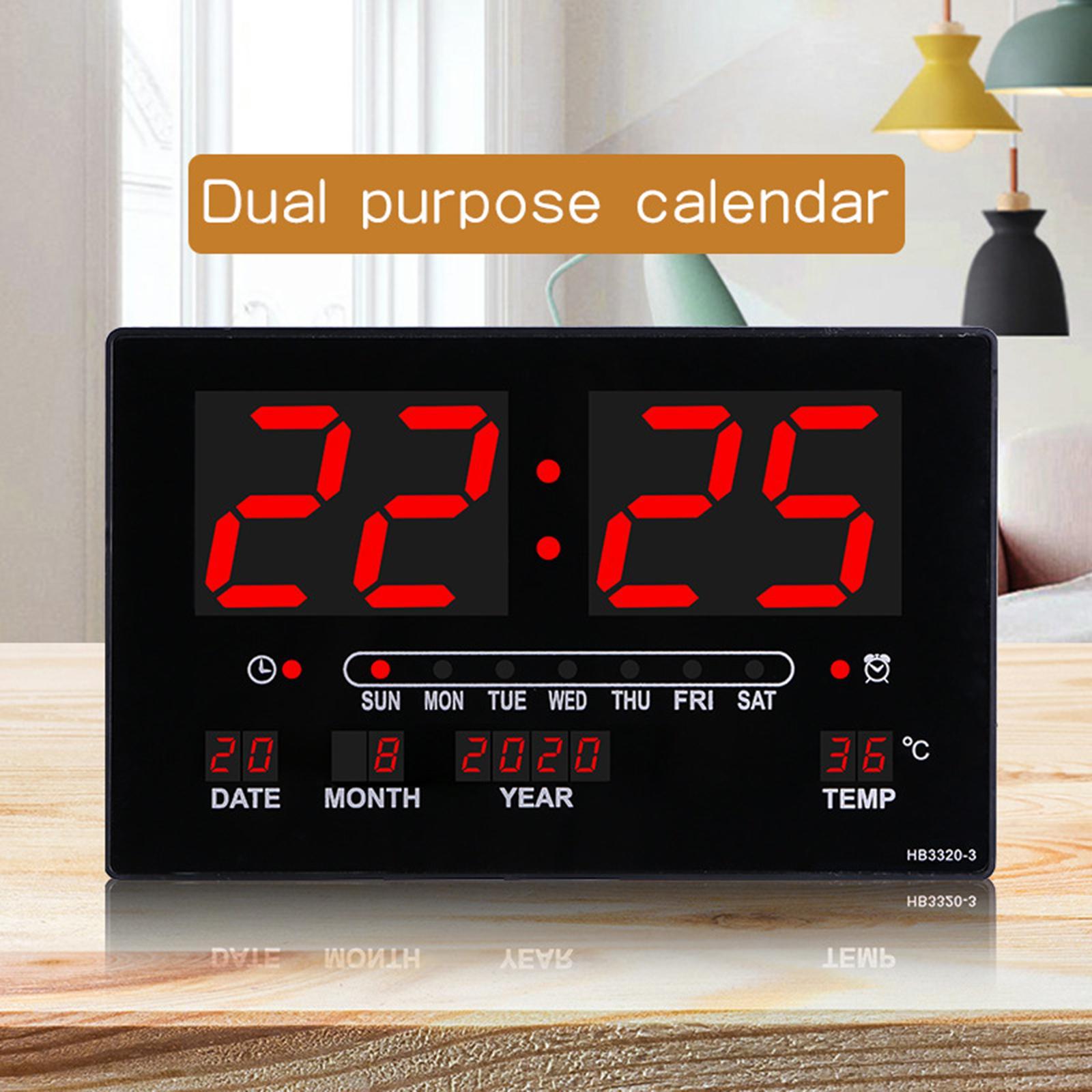 LED Display Digital Wall Clock W/ Indoor Temperature Table Office Training