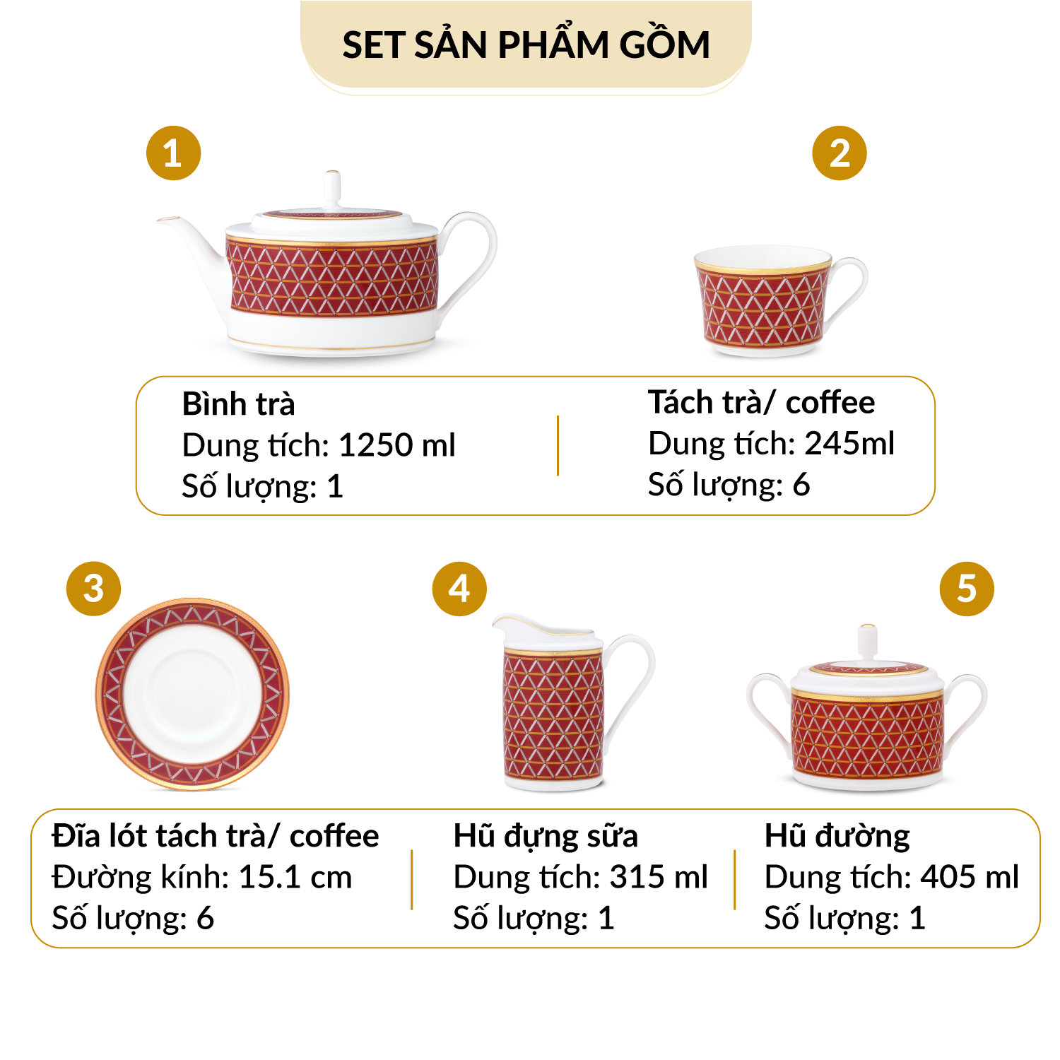 Bộ Bàn Trà/Coffee 15 Món Noritake dòng Crochet sứ xương cao cấp
