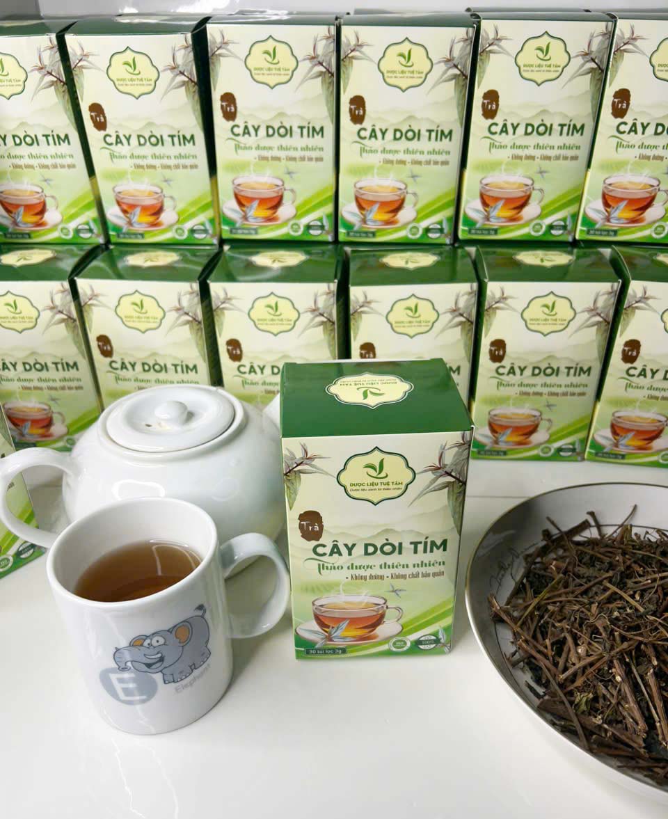 Trà cây dòi tím túi lọc Tuệ Tâm - Trà túi lọc cây dòi tím - Mỗi hộp có 30 gói 3g - Dùng cho người ho, ho lâu ngày, phổi yếu
