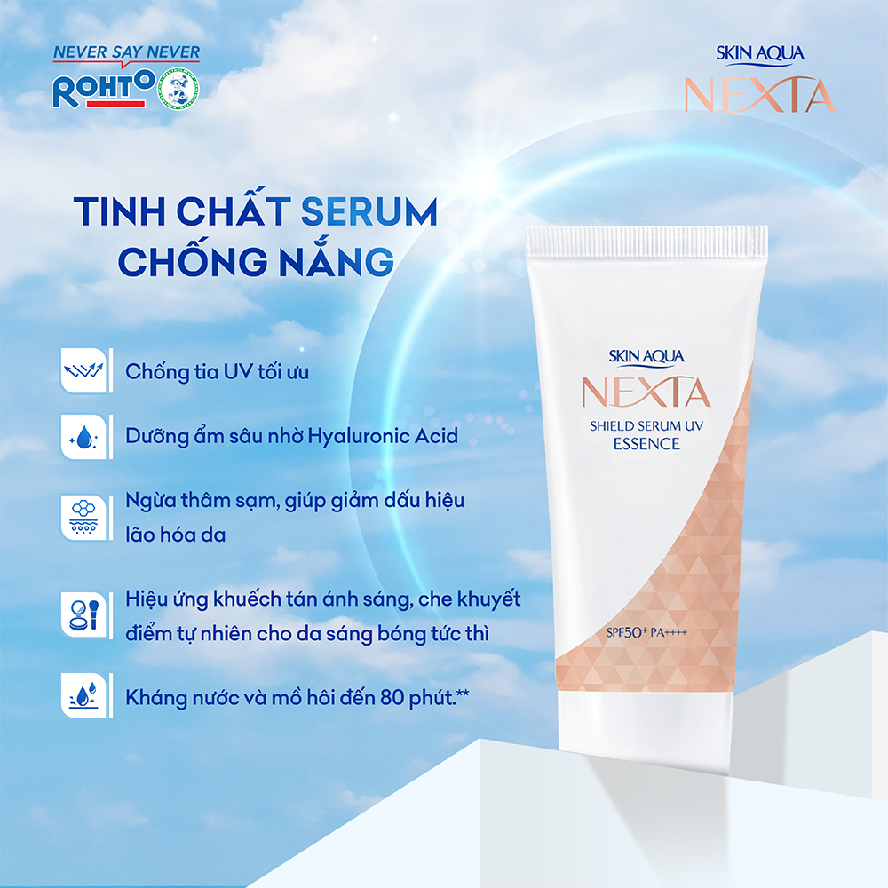 Hộp quà Tinh chất serum chống nắng Skin Aqua Nexta Shield Serum UV SPF50+ PA++++ 50g (TẶNG Nước tẩy trang Hada Labo)