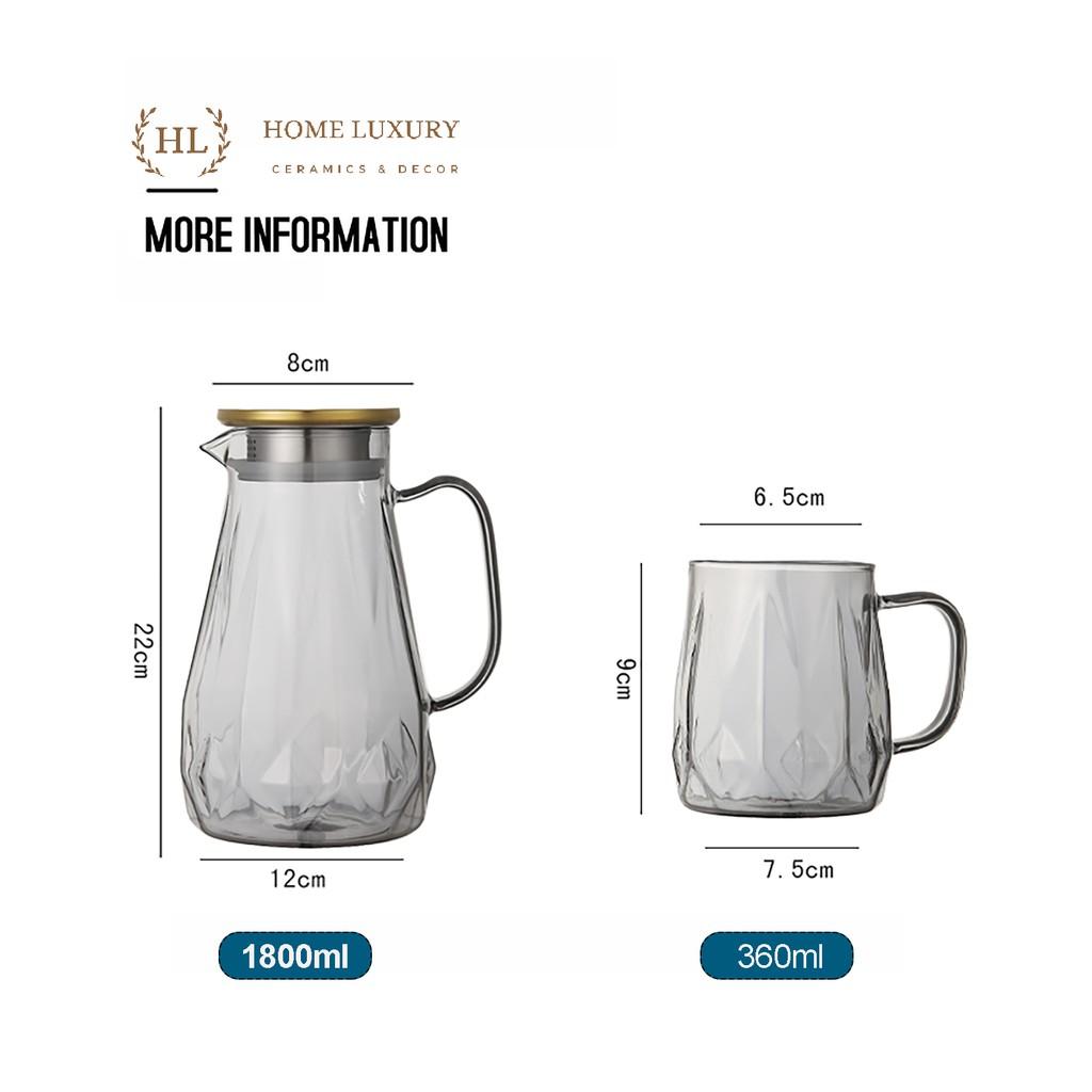 Bình cốc thuỷ tinh phong cách NORDIC Quả Trám | Bộ Bình Ly Thuỷ Tinh Chịu Nhiệt Tạo Hình Dãy Núi