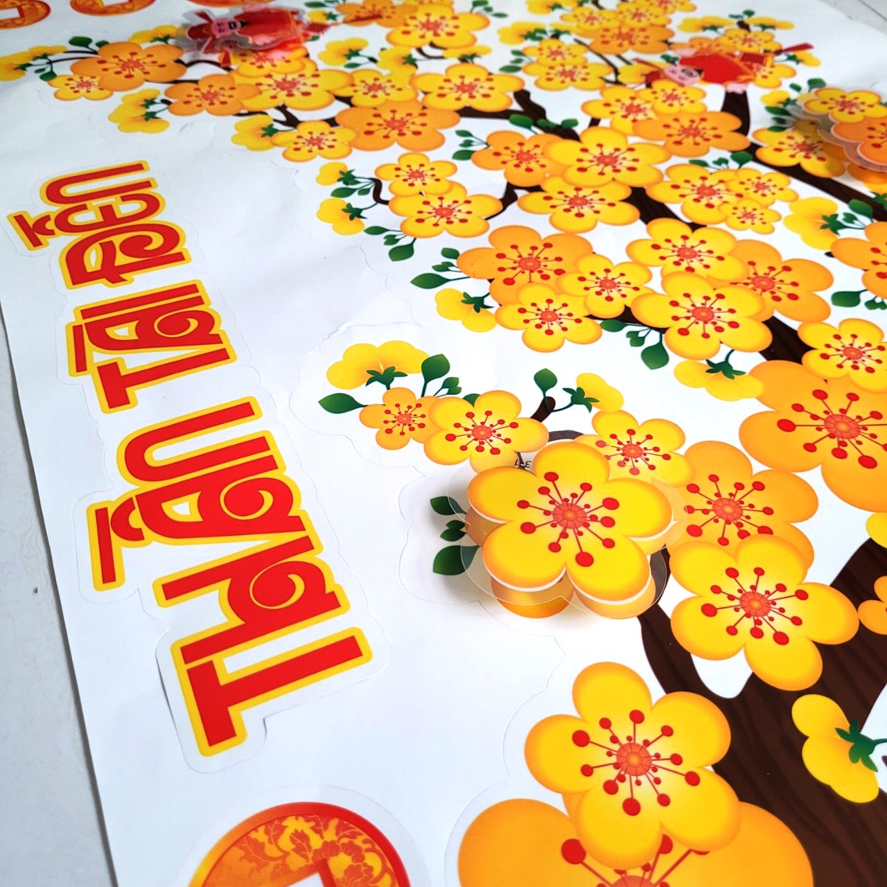 DECAL TRANG TRÍ TẾT HỌA TIẾT NỔI 3D HÌNH HOA MAI