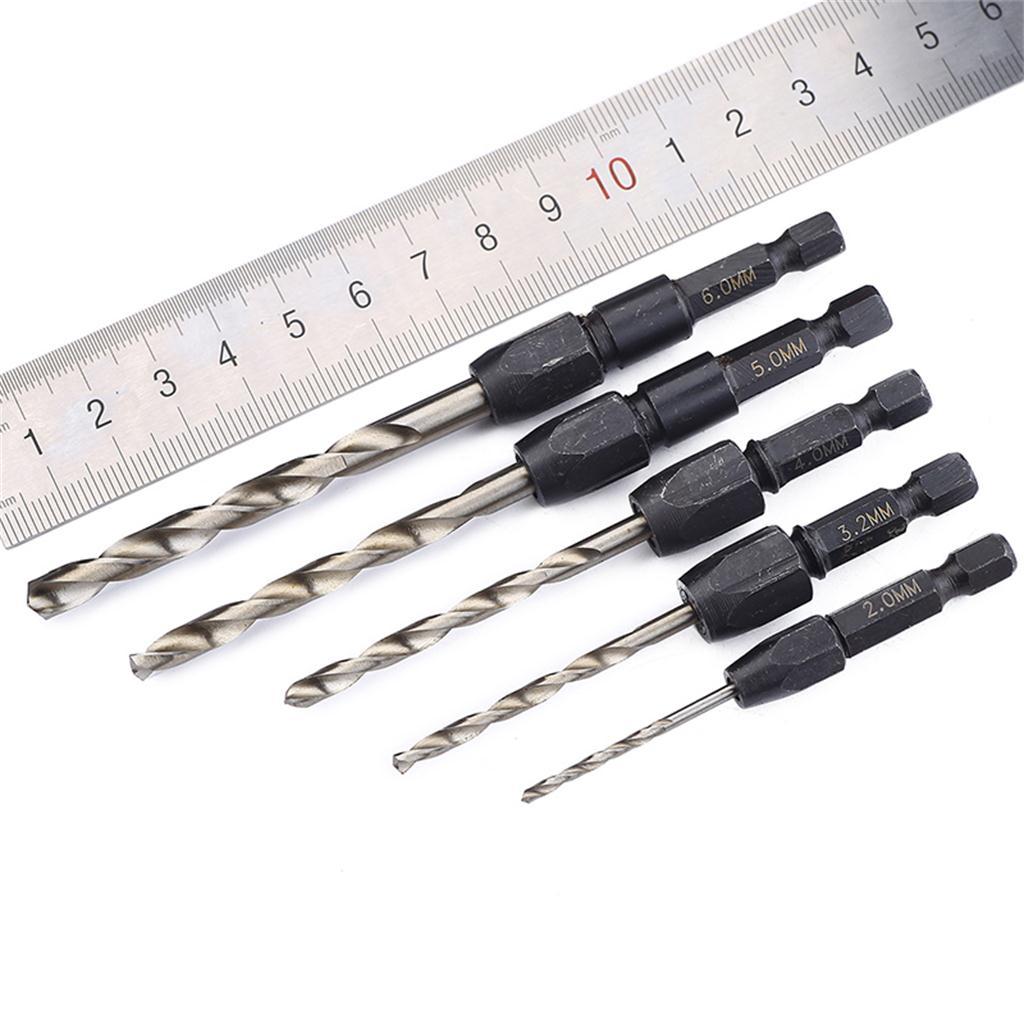 5 Pieces Quick Change Shank Hex Shank Drill Bits Set HSS Tiwst Drill Bits