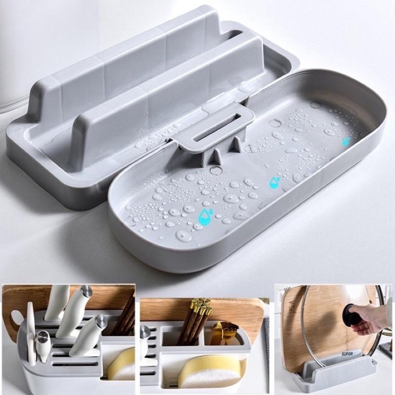 Sỉ 37k -Kệ đựng dao thớt hộp ống đũa gài thìa muỗm có giá để úp thớt nắp vung khay hứng nước tiện dụng
