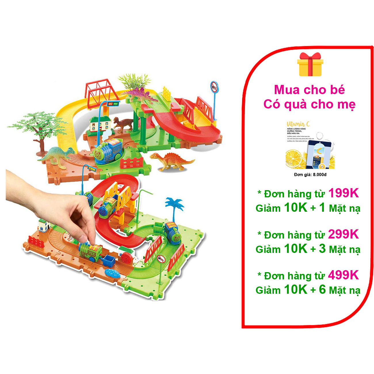Đồ chơi lắp ráp khu vui chơi công viên kết hợp đường ray xe lửa