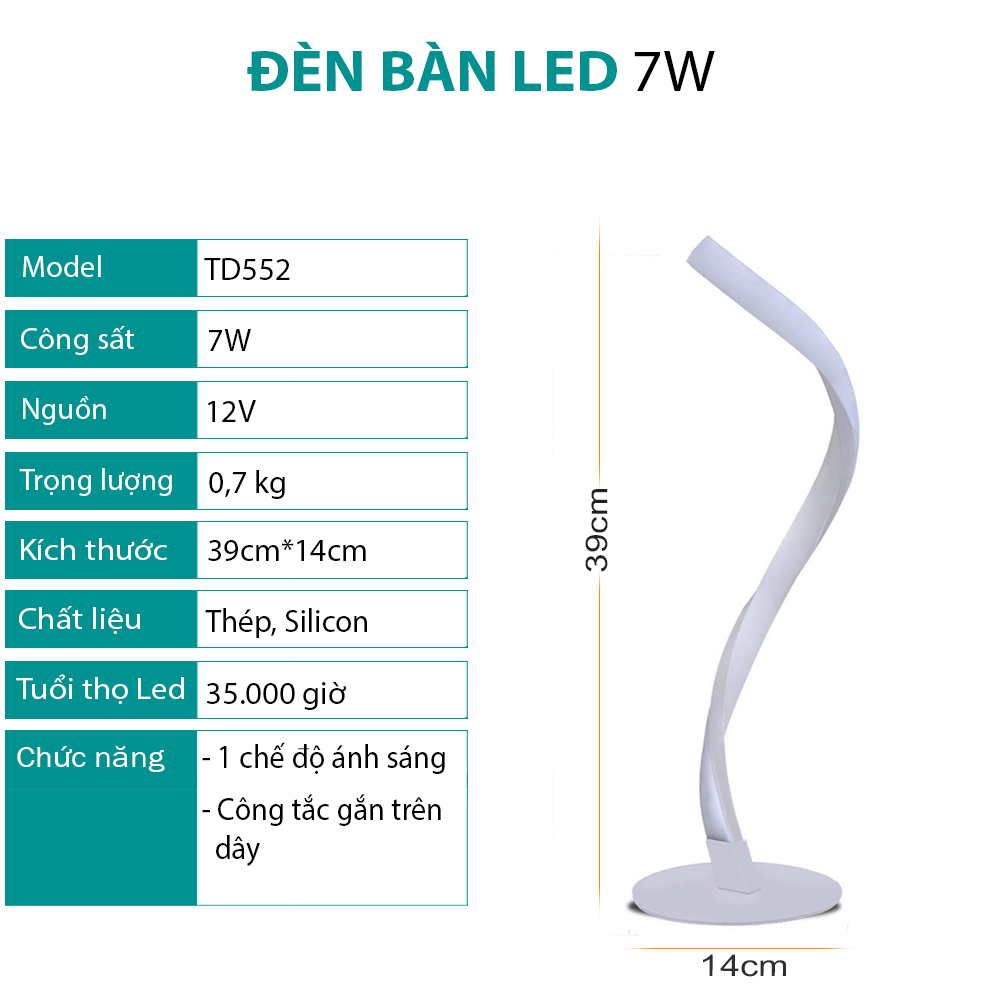 Đèn bàn đầu giường Hình xoắn ốc, 15 chế độ ánh sáng đa màu sắc, Đều khiển bằng điện thoại thông minh