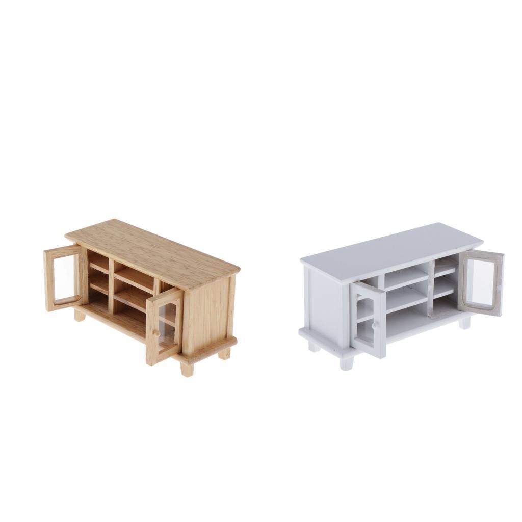 1:12 Dollhouse Furniture Brown Wooden TV Cabinet for Living Room Decoration,
