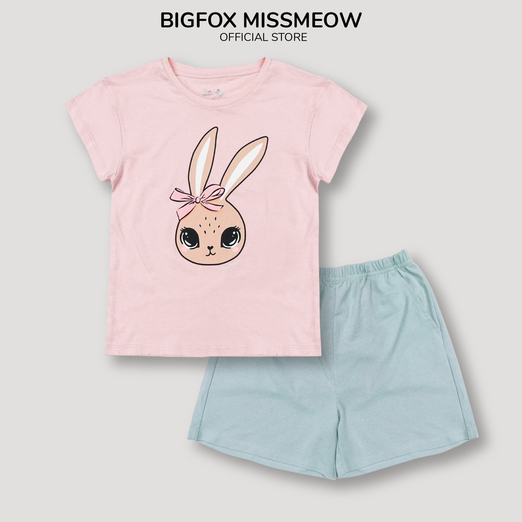 Bộ bé gái mùa hè Bigfox Miss Meow kiểu áo cộc tay size đại in Thỏ xinh style Hàn cỡ 3,6,9,10,11 tuổi 30kg 40kg 1945