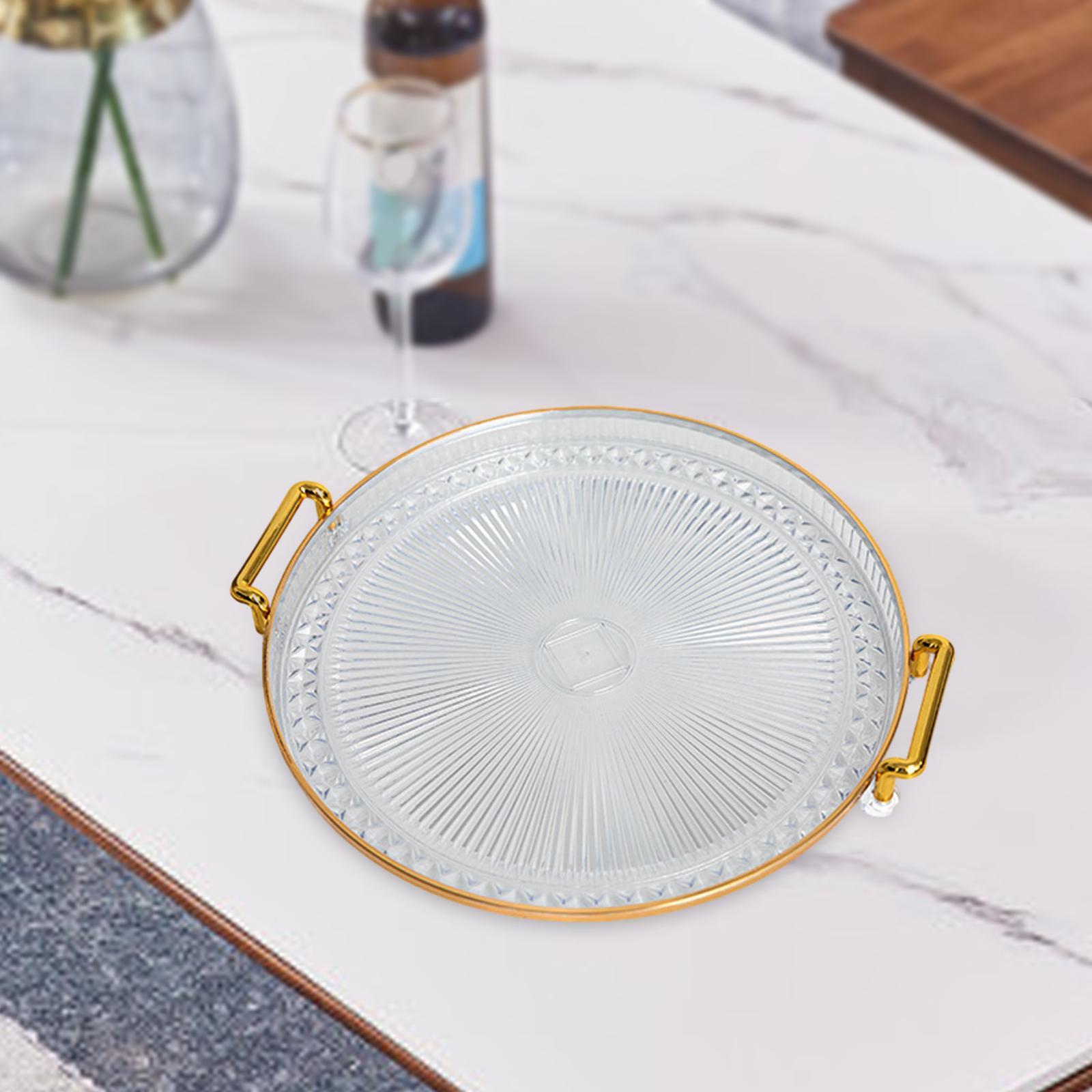 Round Serving Tray Eating Storing Vanity Platter Breakfast Tray with Handles