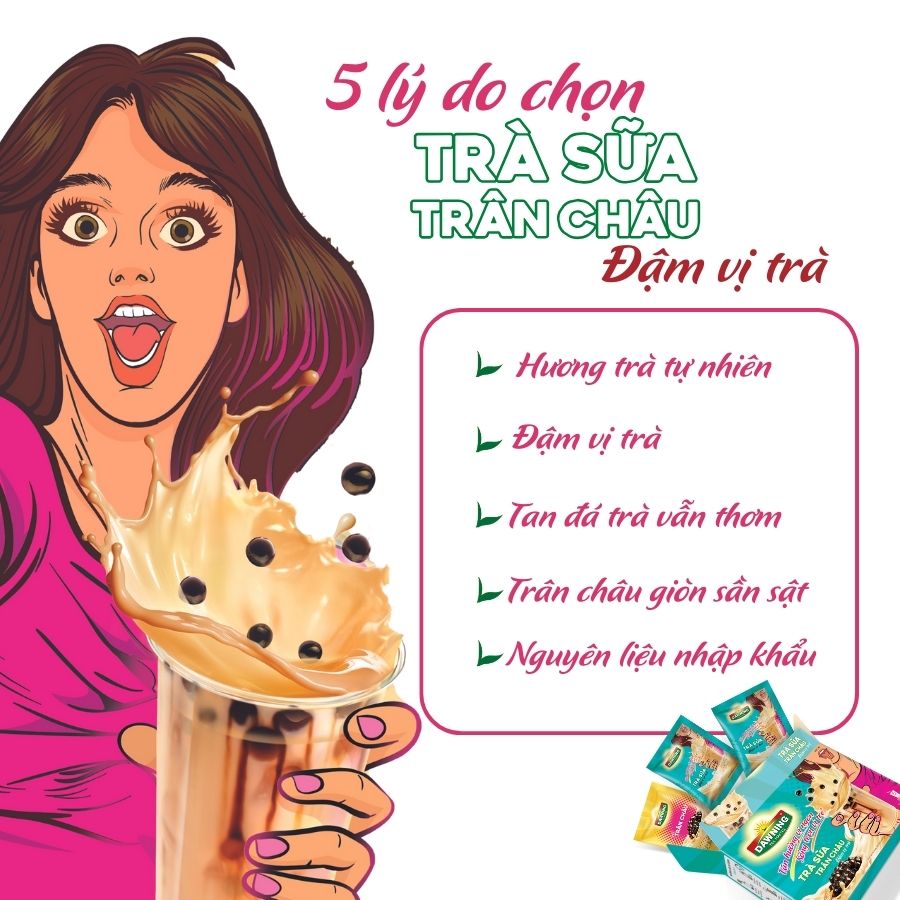 Combo 5 vị Trà Dawning- Trà chanh 280g, Trà sữa có trân châu và không trân châu Tròn vị ngon &amp; Đậm vị trà 260g