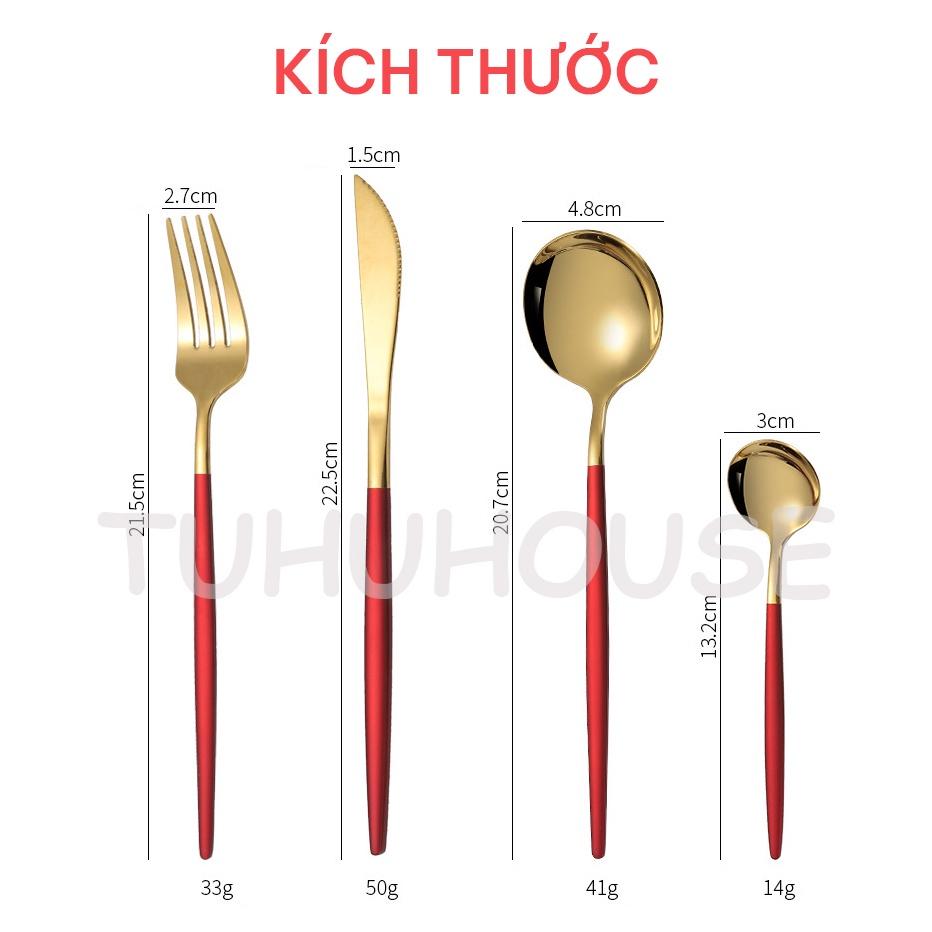 Set 4 món dao, dĩa, thìa – inox mạ vàng cao cấp - phong cách hoàng gia