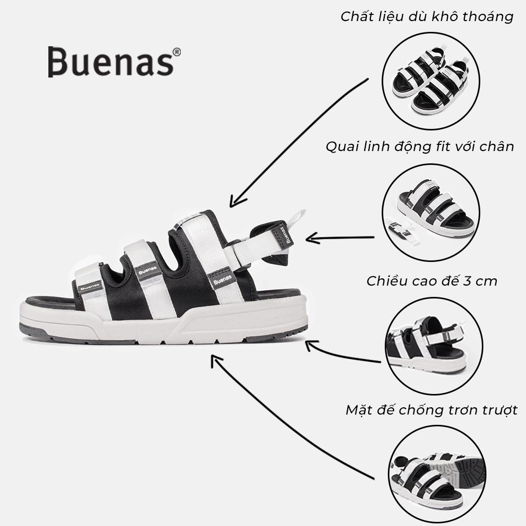 Giày sandal nam nữ unisex đi học quai ngang Buenas Sport SD6879 quai trắng đế cao 3 phân