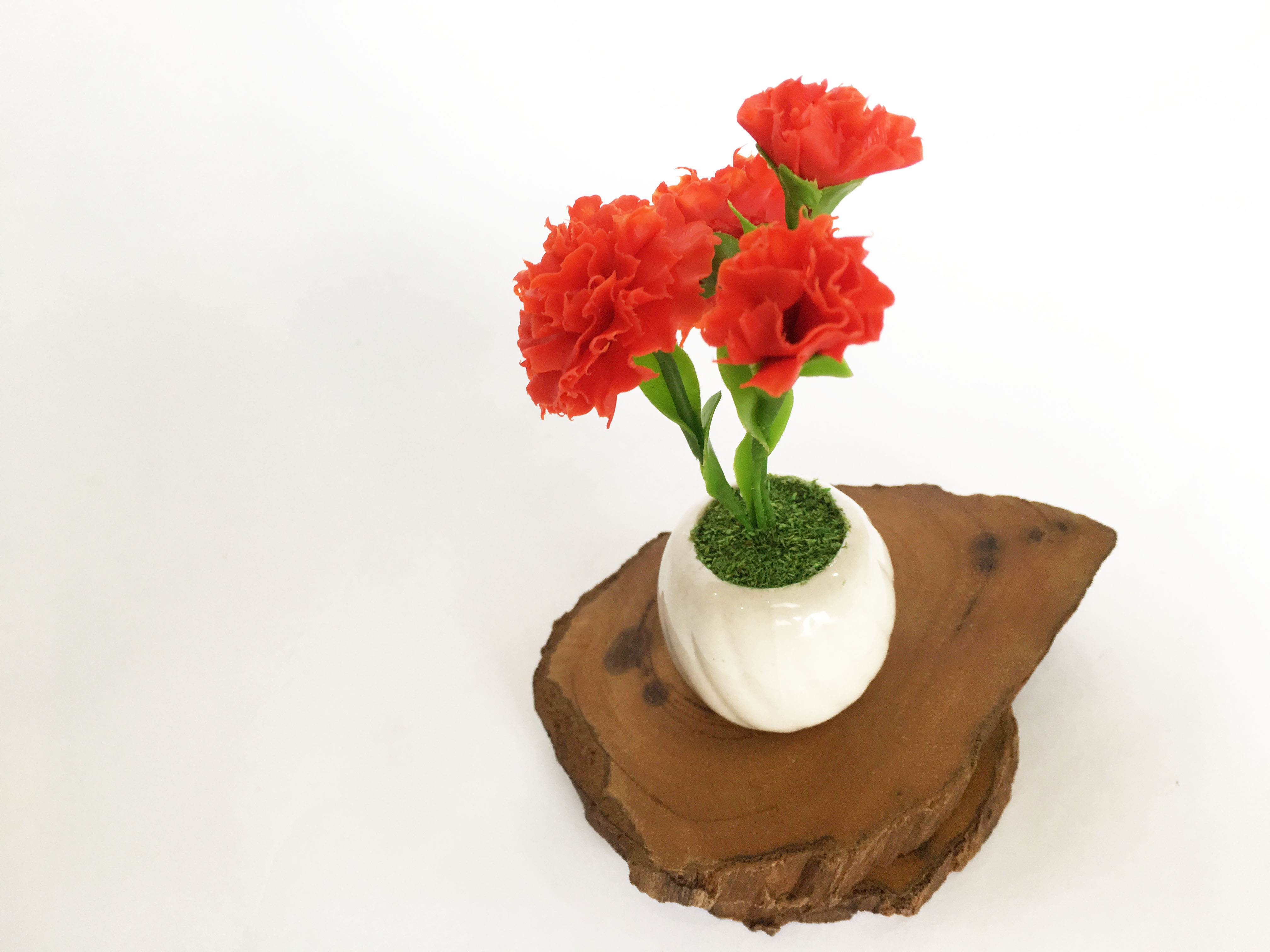 Chậu hoa đất sét mini - Cây cẩm chướng /thạch trúc (phát màu ngẫu nhiên) - Quà tặng trang trí handmade