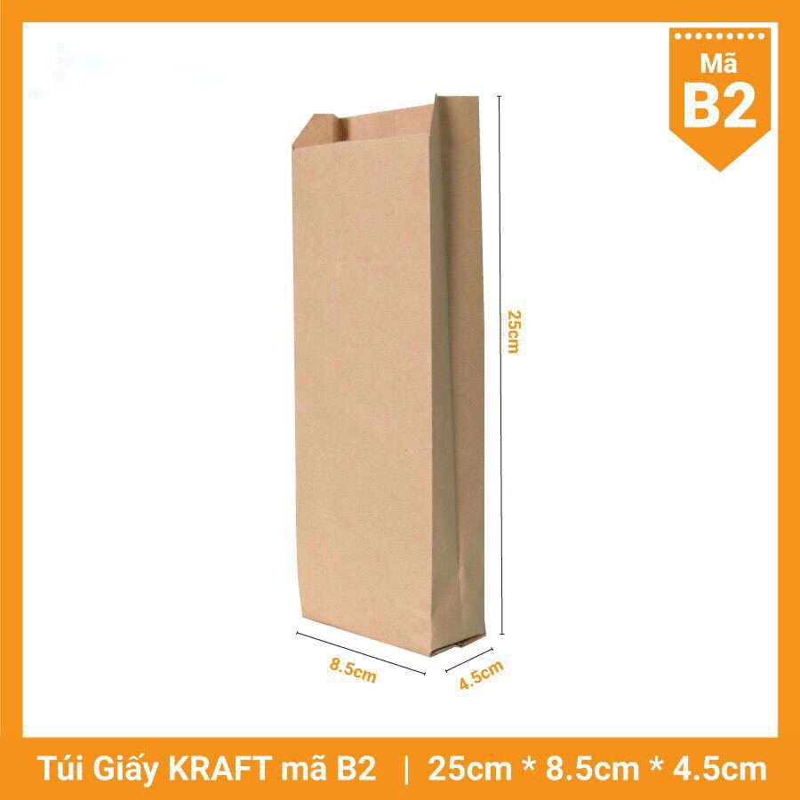 Túi giấy kraf (100 túi), Túi giấy đựng bánh mì, Túi đựng thực phẩm, túi kraf