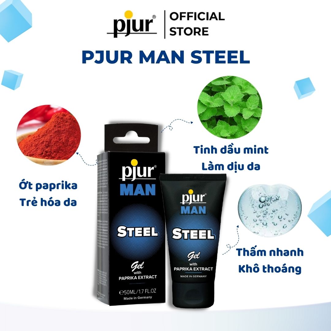 Gel cường dương, tăng sinh lực Pjur Man Steel 50ml tăng sinh lực cho nam với ớt paprika và tinh dầu bạc hà giúp tái tạo trẻ hóa làn da