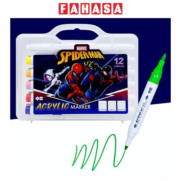 Hộp 12 Bút Màu Acrylic Marker Spiderman - Đầu Brush - iiGEN IG3003