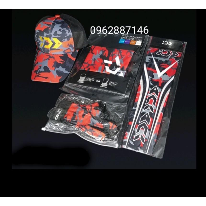 Combo mũ câu cá +găng tay+quấn cổ+ống tay lure daiwa