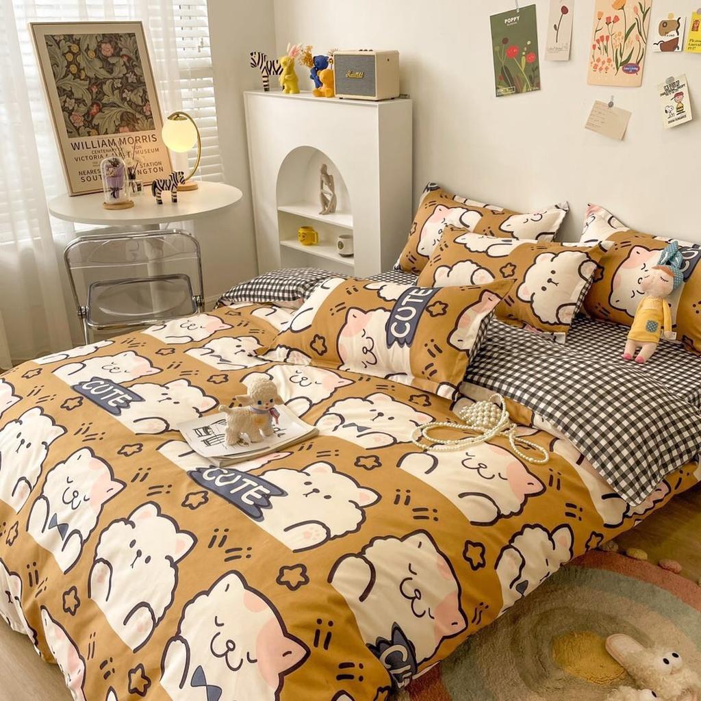 Bộ chăn ga gối Cotton poly M2T bedding, vỏ chăn mền, drap ga giường và 2 vỏ gối nằm - PL Gấu bắc cực