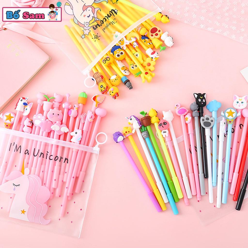 Set 20 bút bi cute mực nước nhiều màu kèm túi Zip Shop Bố Sam