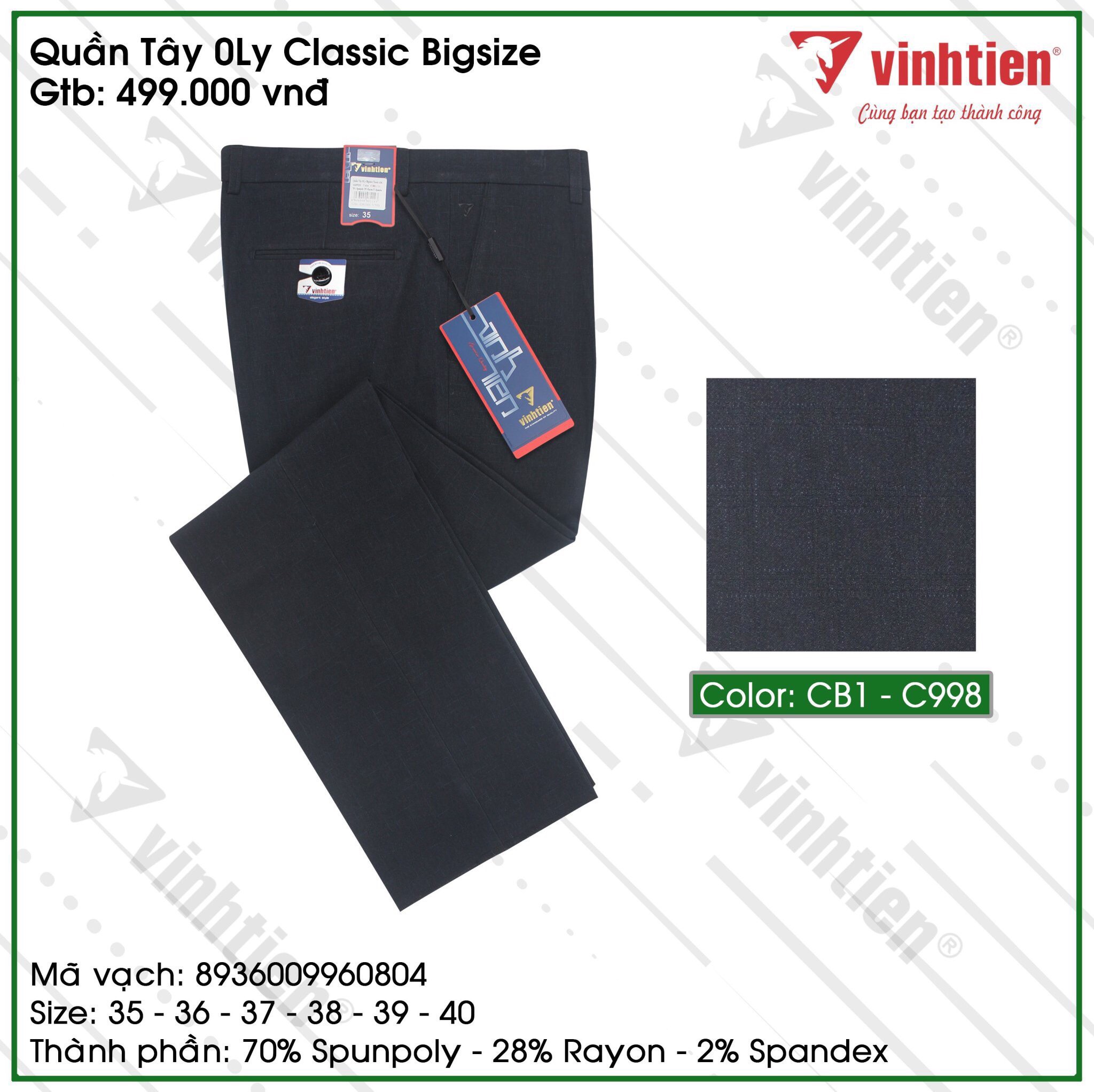 Quần Tây 0Ly Classic Bigsize 499 Vĩnh Tiến - Nhiều Màu