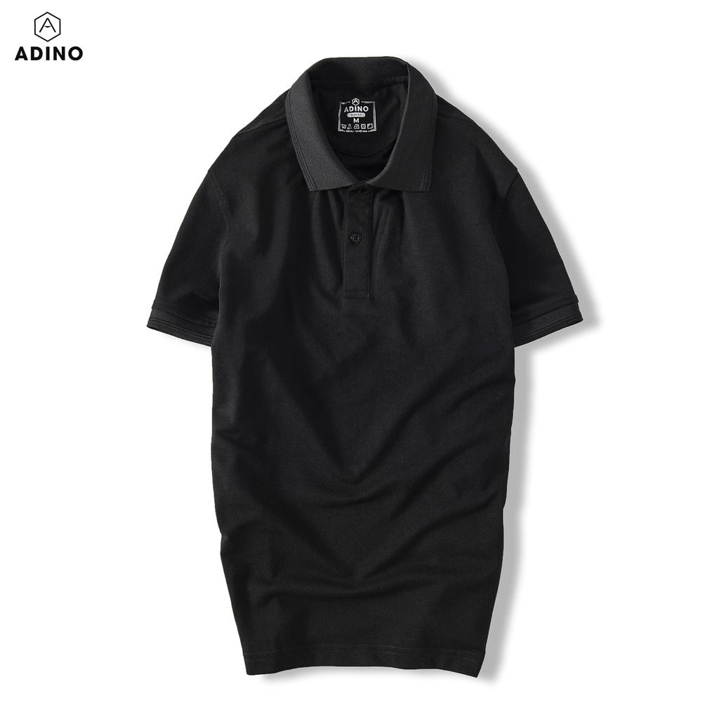 Áo polo nam ADINO màu đen phối viền chìm vải cotton co giãn dáng công sở slimfit hơi ôm trẻ trung AP80