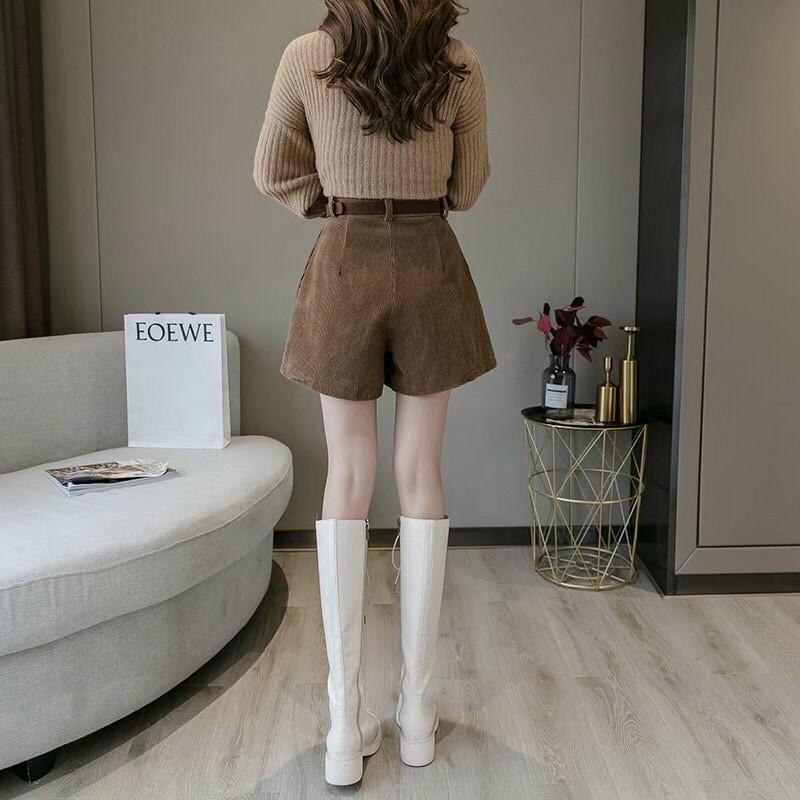 Quần short nhung nữ lưng cao vải nhung đẹp Hàn Quốc Q027