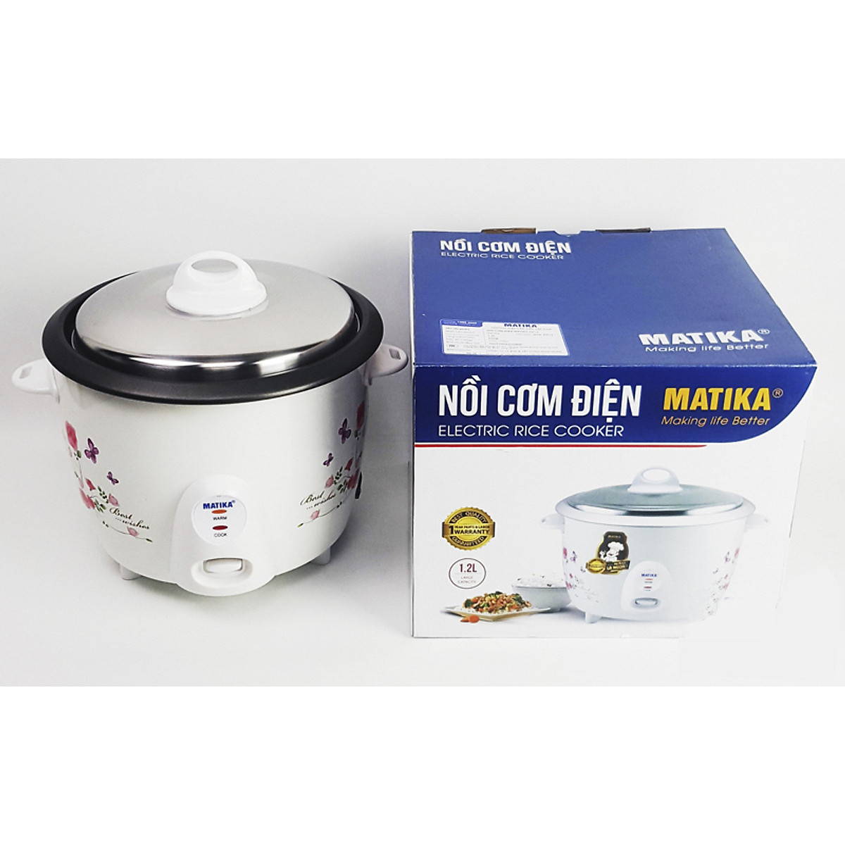 Nồi cơm điện nắp rời 1.2L/1.8L ( chọn phân loại) Matika, hoa văn ngẫu nhiên-Hàng chính hãng